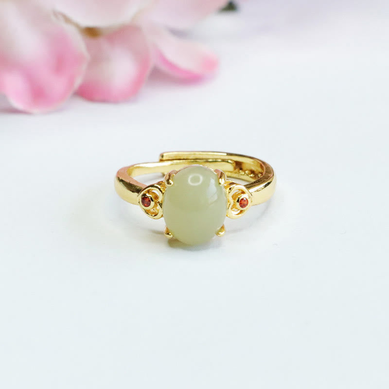 Ring aus Kupfer mit grüner Hetian Jade Stein Glück Fengshui