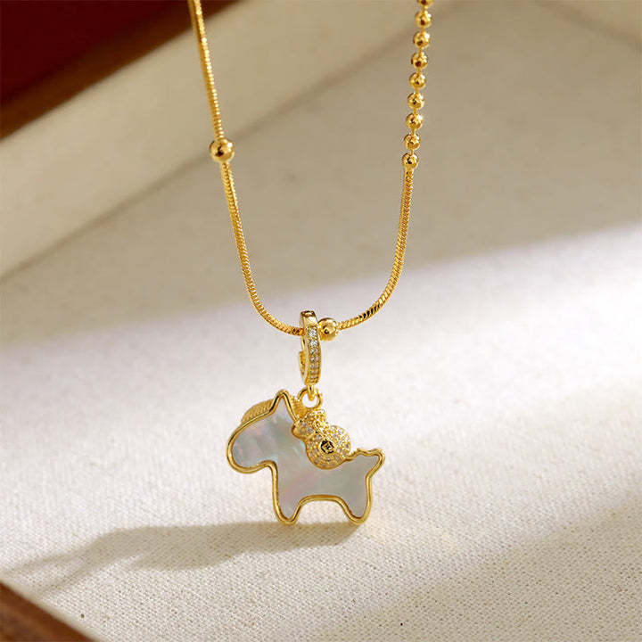 Goldene Kette Pferd Anhänger Glückmünze Kupfer Glück Symbol