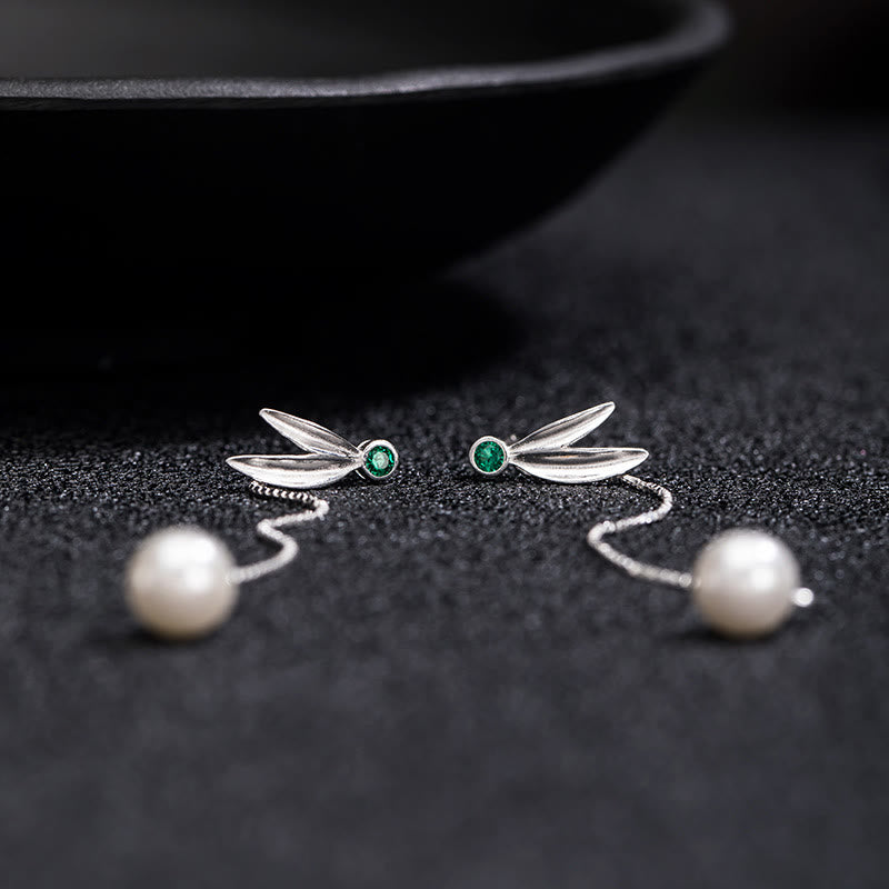 Ohrringe Perle Bambus Silber Smaragd Boho Schmuck Glück Wohlstand
