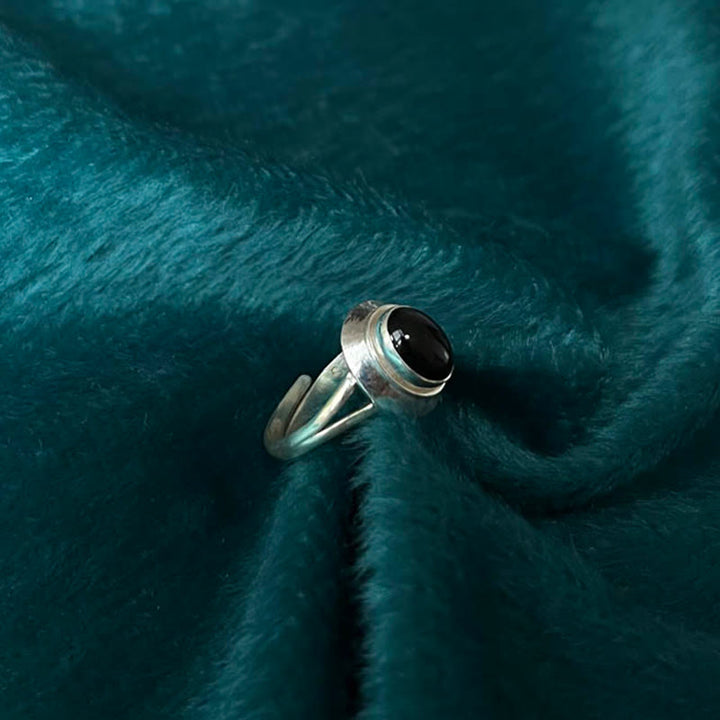 925 Silber Ring schwarzer Onyx verstellbar Glück Schutz Fengshui