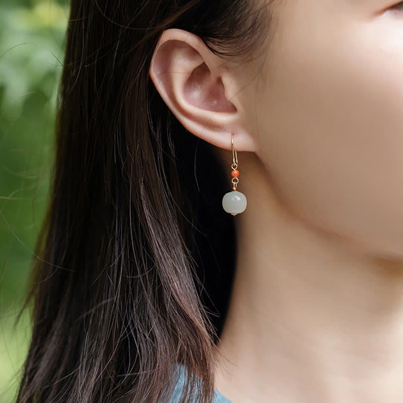 Ohrringe Hetian-Jade Roter Achat – Glück getragen Boho Schmuck spirituell