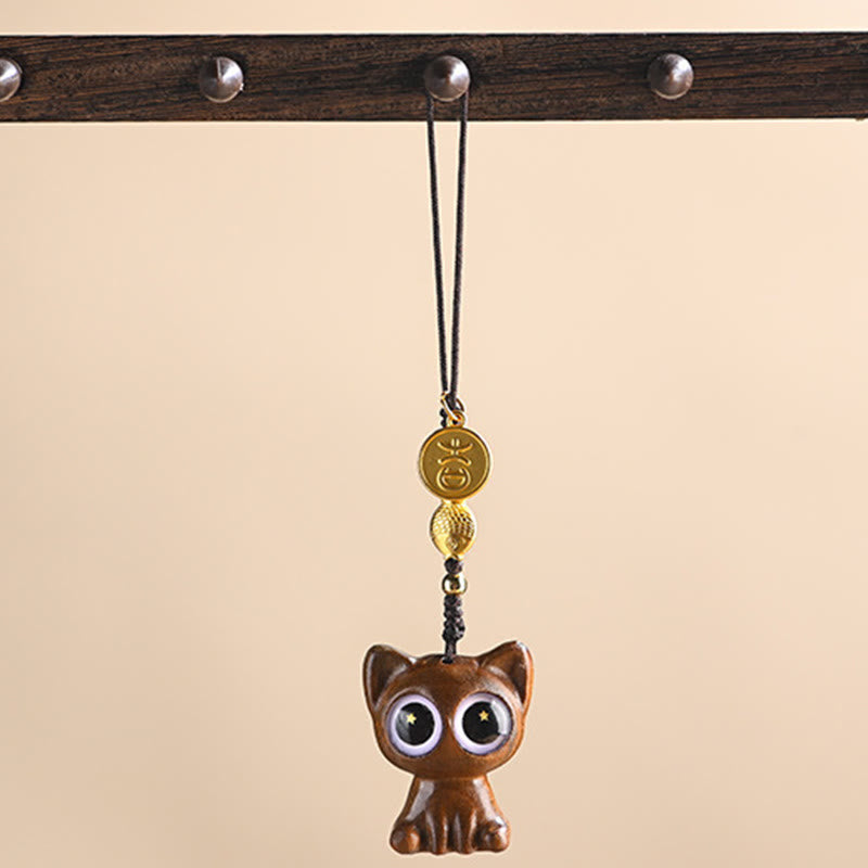 Schlüsselanhänger Winkekatze Sandelholz – Glück Anhänger Holz spirituell Geschenk