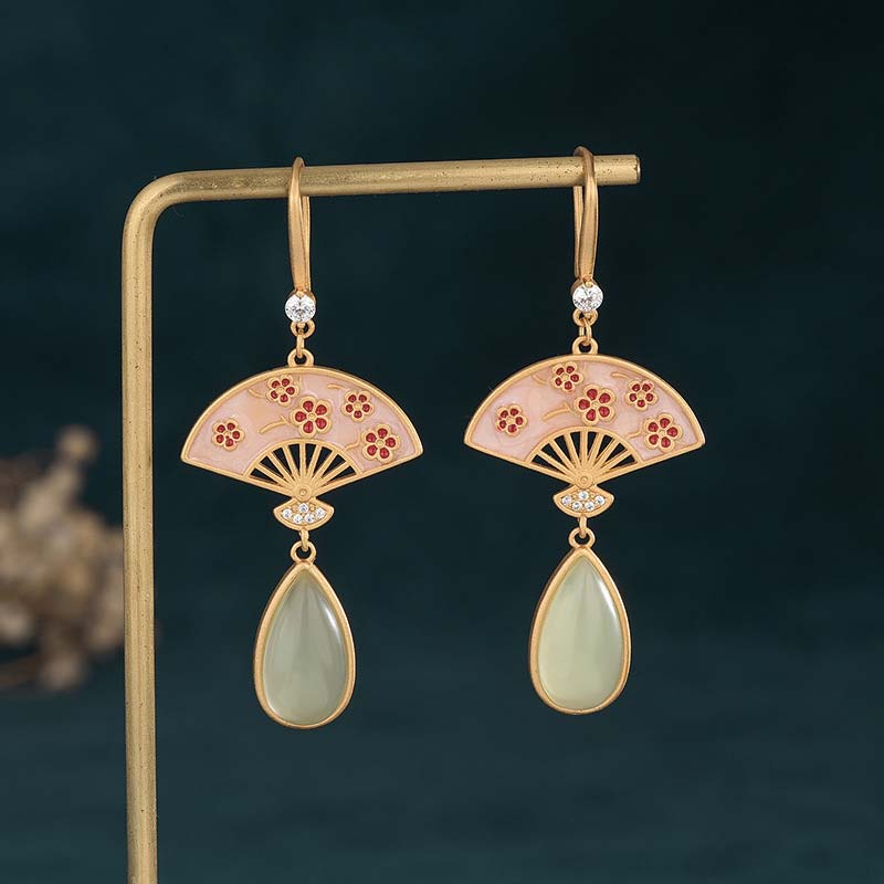 Ohrringe Aventurin Fächer Glück Jade Tropfen Gold Boho Schmuck spirituell
