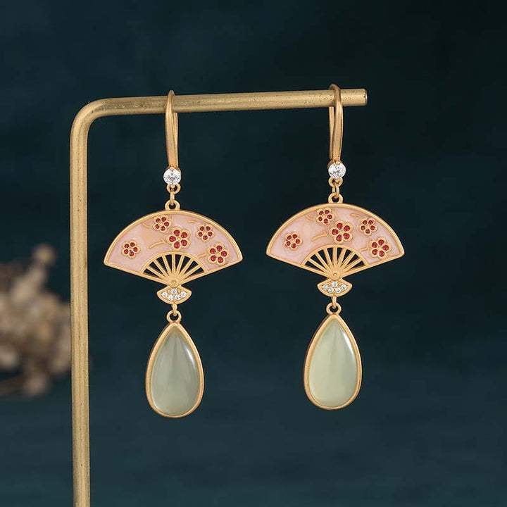 Ohrringe Aventurin Fächer Glück Jade Tropfen Gold Boho Schmuck spirituell