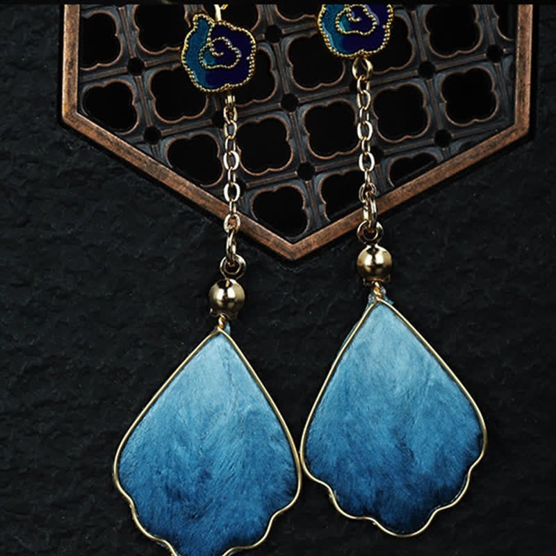 Blaue Seide Blütenblatt Ohrringe Boho Schmuck spirituell Glück Segen Ohrhänger