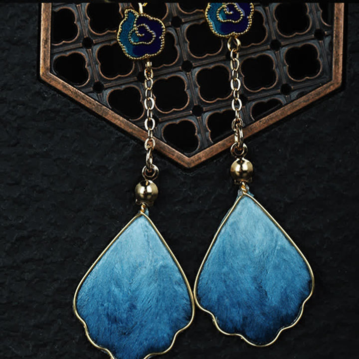 Blaue Seide Blütenblatt Ohrringe Boho Schmuck spirituell Glück Segen Ohrhänger