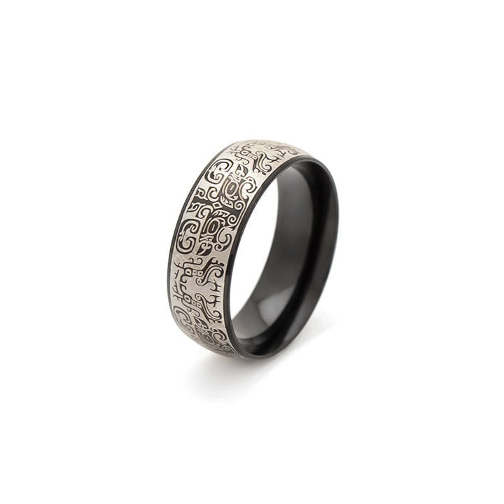 Ring Titanstahl Taotie Gravur Fengshui Symbol Glück Wohlstand Schutz