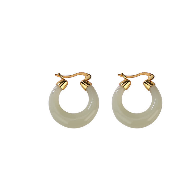 Jade Ohrringe Gold Creolen Wohlstand Glück Boho Schmuck spirituell