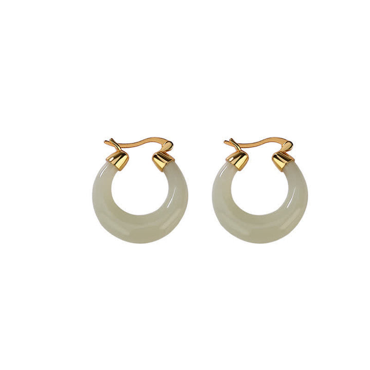 Jade Ohrringe Gold Creolen Wohlstand Glück Boho Schmuck spirituell