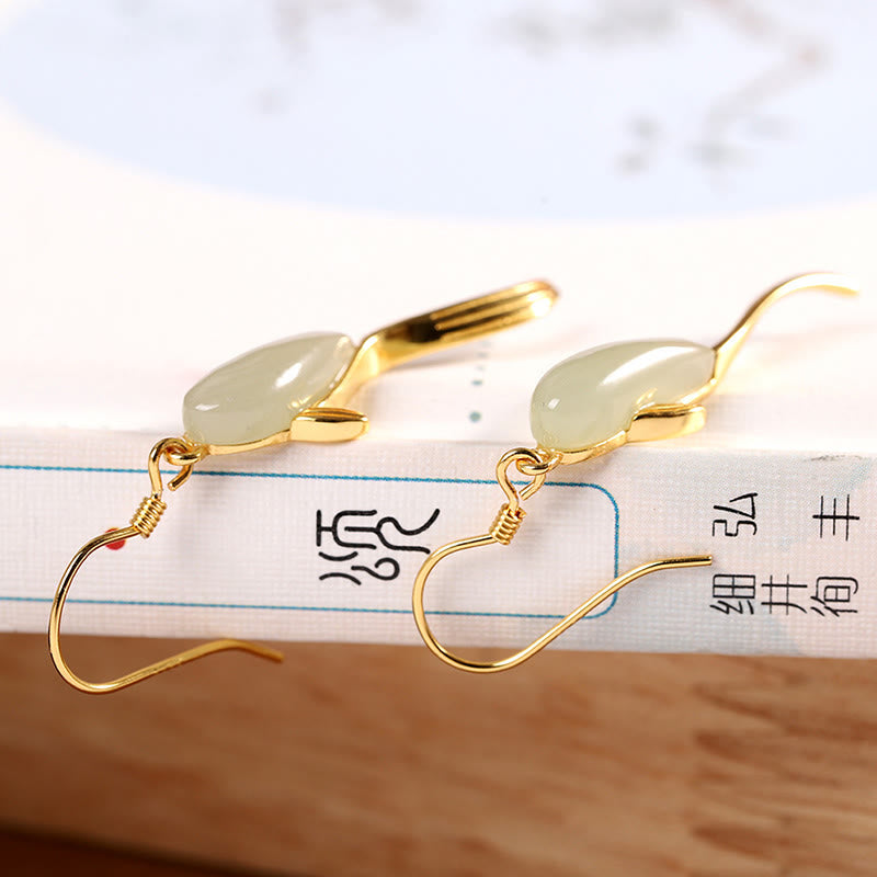 Ohrringe Jade Fisch Glück Gold Ohrhänger asiatisch spirituell Boho Schmuck
