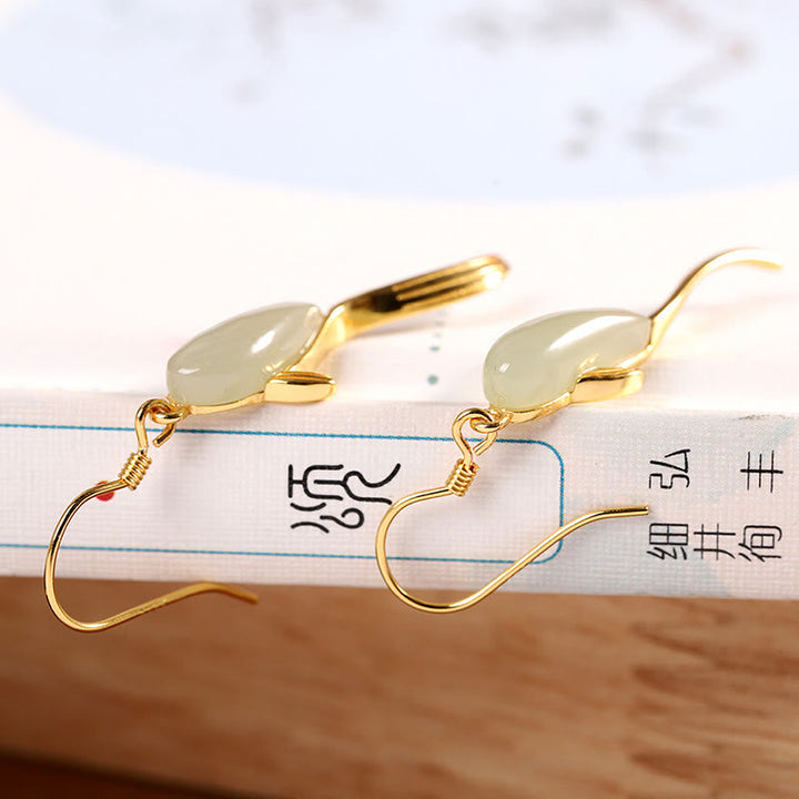 Ohrringe Jade Fisch Glück Gold Ohrhänger asiatisch spirituell Boho Schmuck