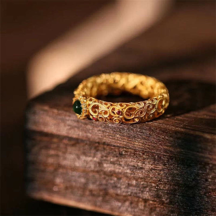 Ring 925 Silber Jade grün ornamental filigran Erfolg Glück