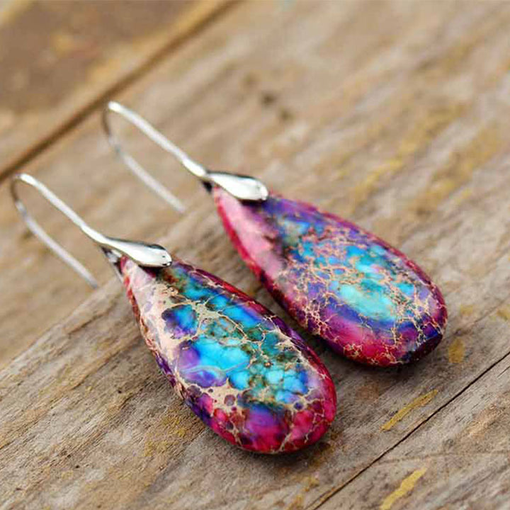 Ohrringe Kaiserstein Glück bunt Tropfen Silber Boho Schmuck spirituell