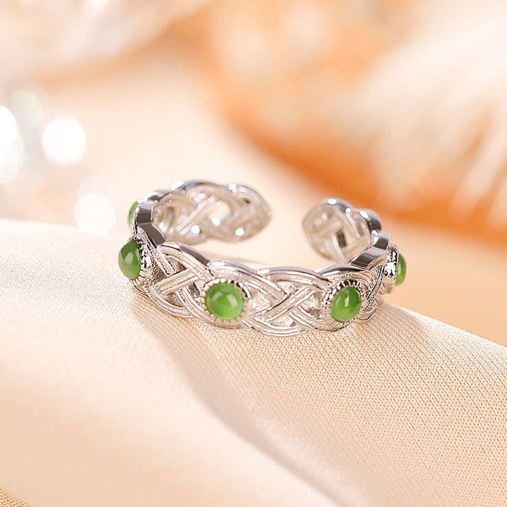 Ring 925 Silber Vergoldete Jade mit grünem Stein Erfolg Glück