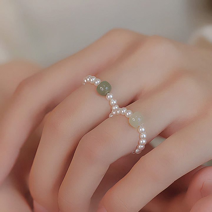 Jade Ring runde Perlen weiß grün Glück Schutz Fengshui