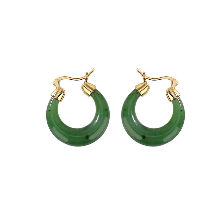Ohrringe Hetian Jade Glück grüne Creolen Gold Boho Schmuck spirituell