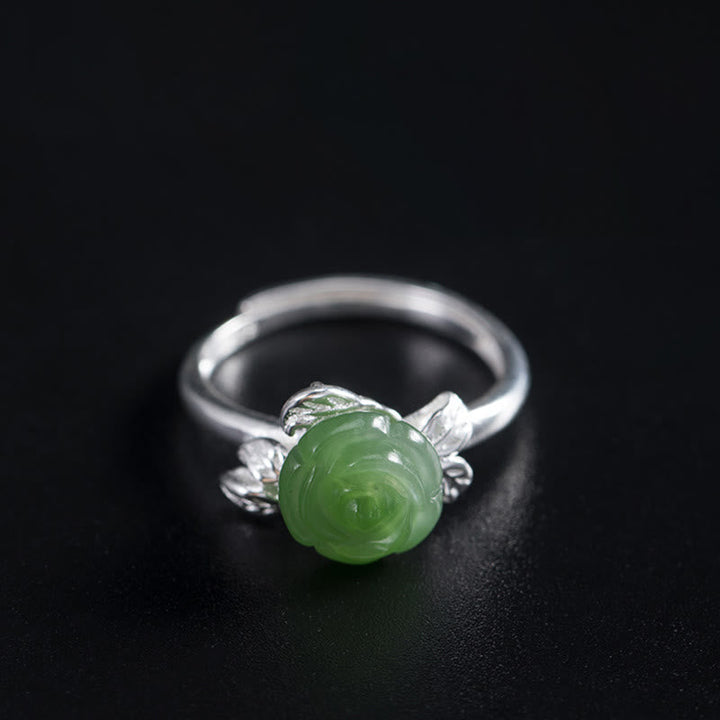 Ring 925 Silber mit grüner Jade Stein Fengshui Glück Schutz elegant