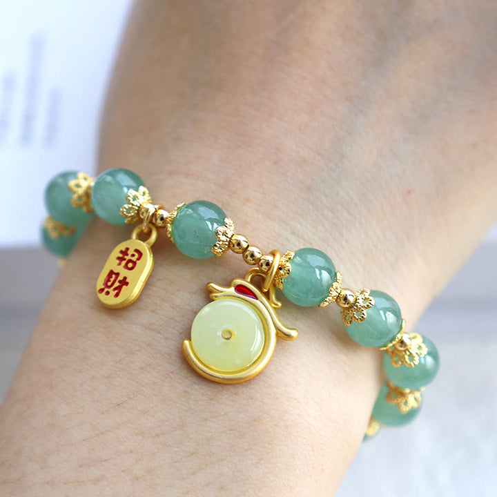 Armband Grüner Aventurin Roter Achat Fu-Zeichen Glück Frieden am Handgelenk