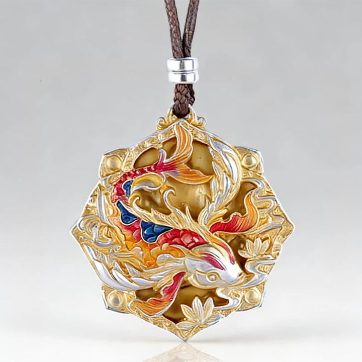 Kette Silber Koi-Fisch Anhänger Sterlingsilber goldene Emaille Glück