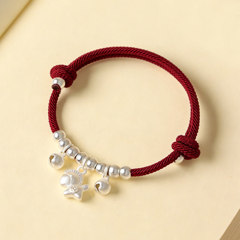 Armband Rote Schnur Kupfer Pferd Glück Stärke Silberperlen Glöckchen Anhänger