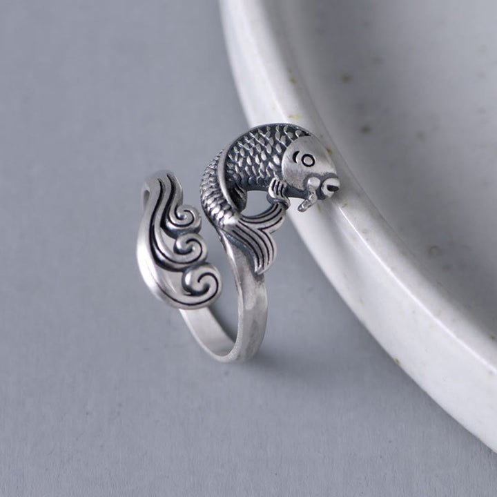 Silber Koi Fisch Ring 925 Spiralen Design Glück Wohlstand