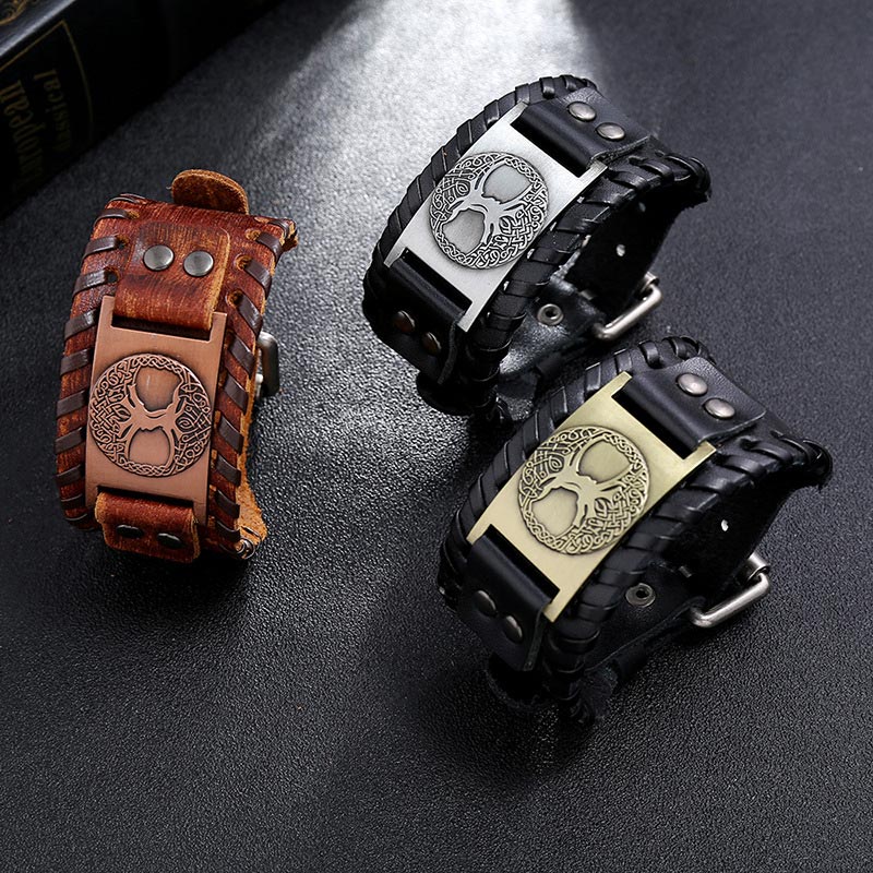 Armband Lebensbaum Glück Balance Energie Leder Vintage drei Farben