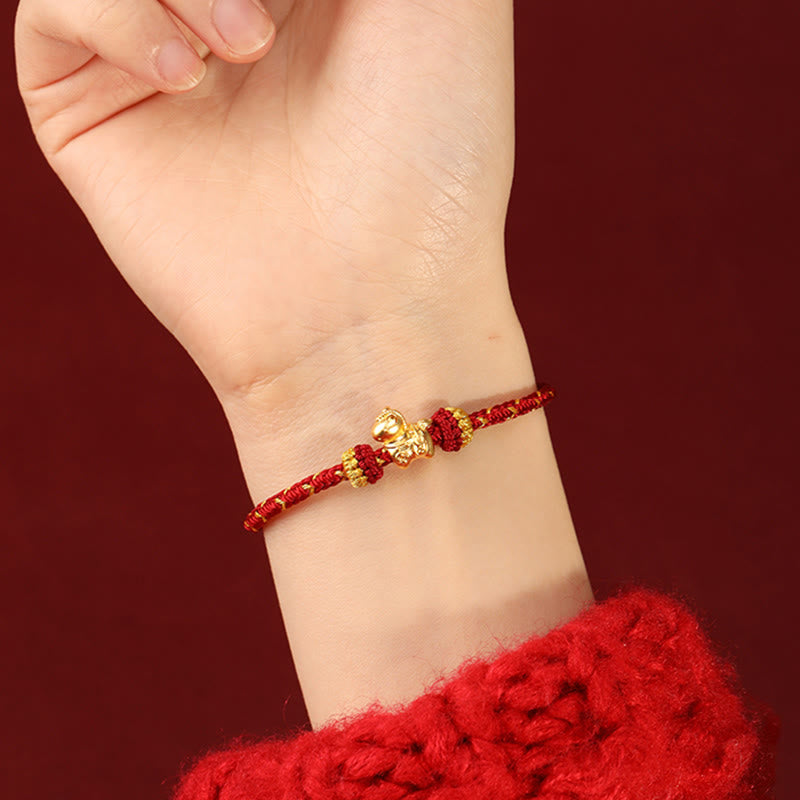 Rotes geflochtenes Armband 999 Gold Jahr Des Glück Energie Handgelenk