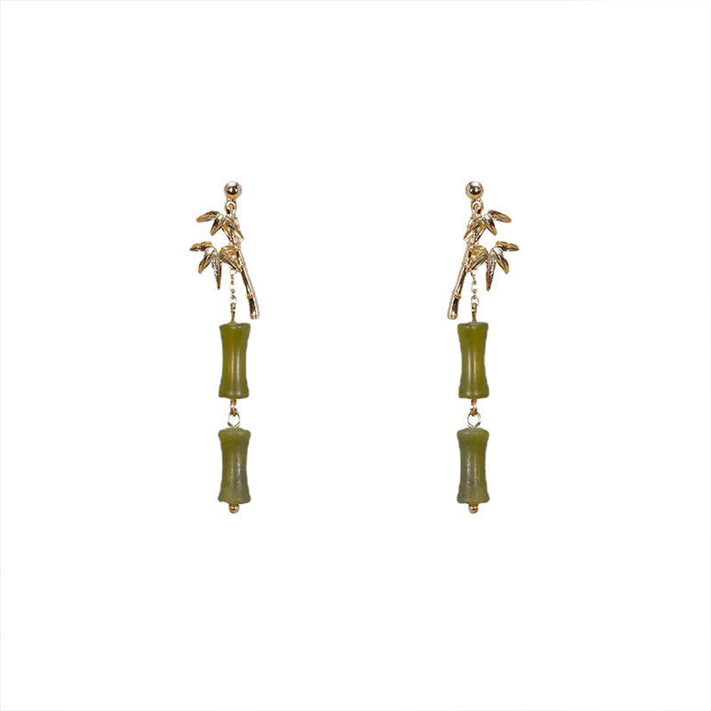 Ohrringe Peridot Bambus Glück Wachstum grüne Steine goldene Bambusblätter Boho Schmuck