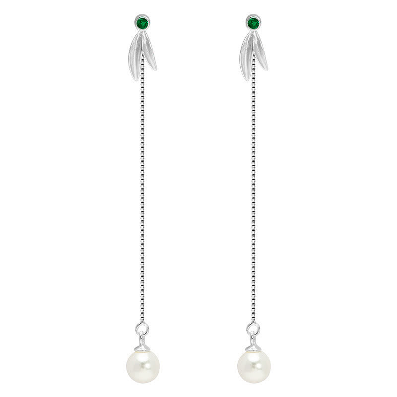 Silber Ohrringe Perle Bambus Smaragd lange Ohrhänger eleganter Boho Schmuck