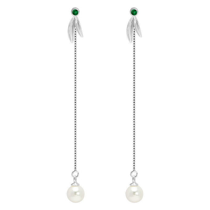 Silber Ohrringe Perle Bambus Smaragd lange Ohrhänger eleganter Boho Schmuck