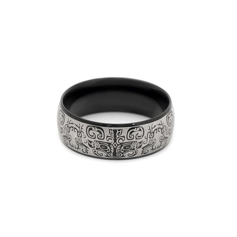 Ring Titanstahl Taotie Muster Feng Shui Glück Wohlstand Schmuck