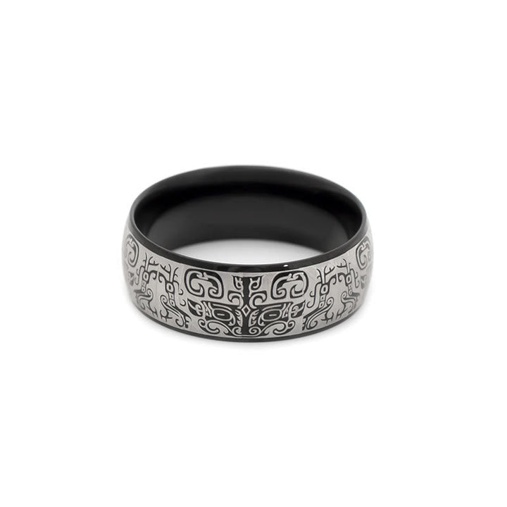 Ring Titanstahl Taotie Muster Feng Shui Glück Wohlstand Schmuck