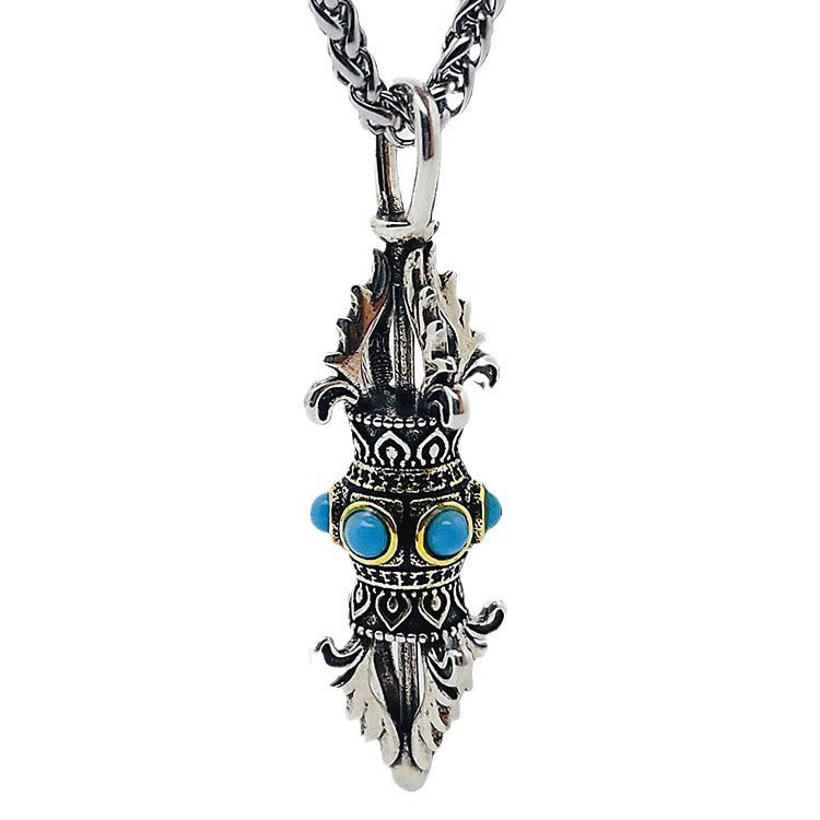 Kette Kupfer Vajra Tibet – Glück mit blauem Stein Anhänger