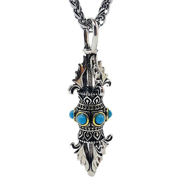 Kette Kupfer Vajra Tibet – Glück mit blauem Stein Anhänger