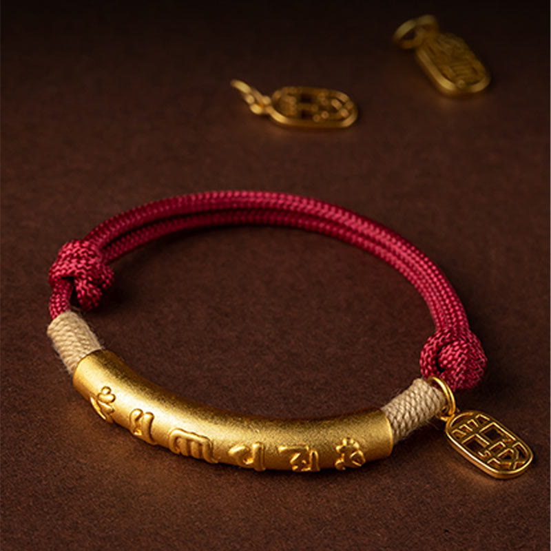 Armband 925 Silber Om Mani Padme Hum Glück Energie rotes Seil