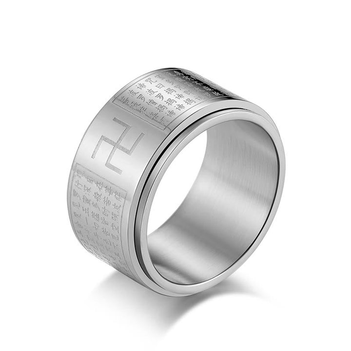 Ring Titanstahl Herzsutra Gravur Glück Schutz Fingerring Buddhismus