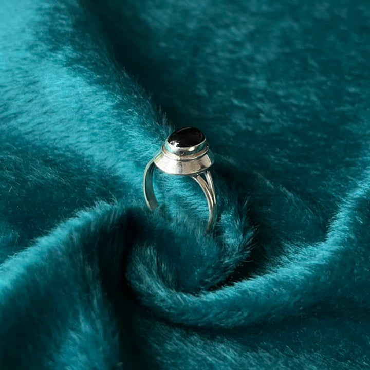 Ring 925 Silber Schwarzer Onyx verstellbar Glück Schutz Fengshui Energie