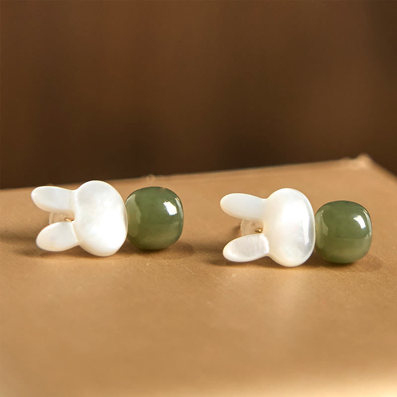 Ohrringe Hetian Jade Tridacna Hase – Glück Boho Schmuck spirituell