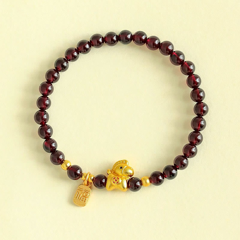 Armband Granat Fu-Zeichen Schutz goldener Pixiu Anhänger Glück Handgelenk