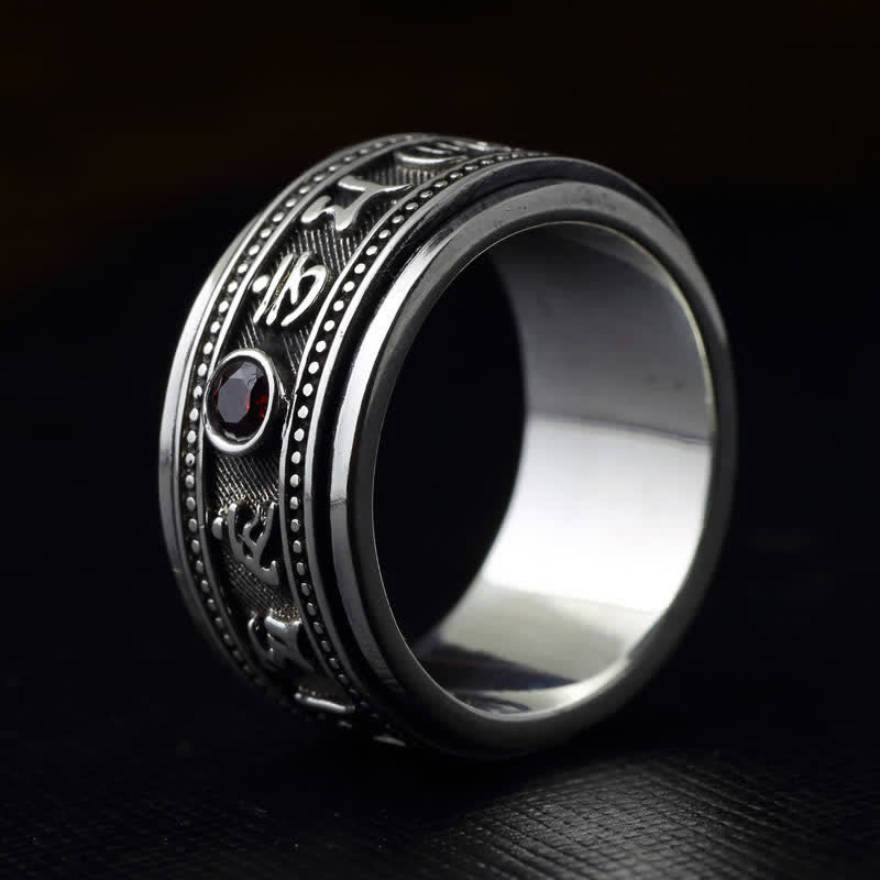 Ring Kupfer mit Granat Om Mani Padme Hum Symbol für Frieden