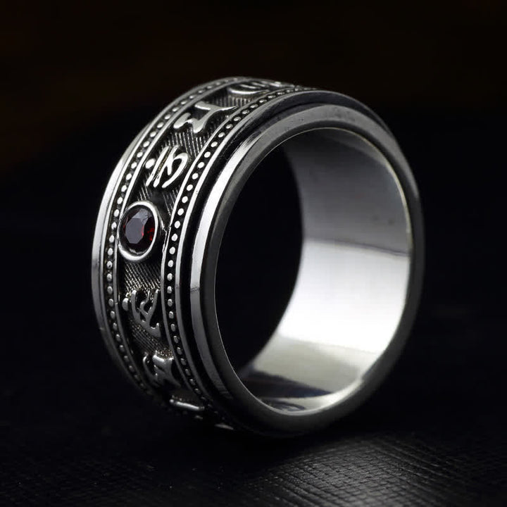 Ring Kupfer mit Granat Om Mani Padme Hum Symbol für Frieden