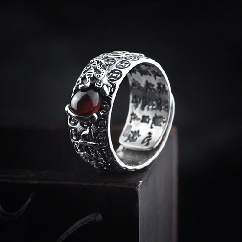 Silber Ring Granat Pixiu Fengshui Wohlstand Schutz Glück Fingerring