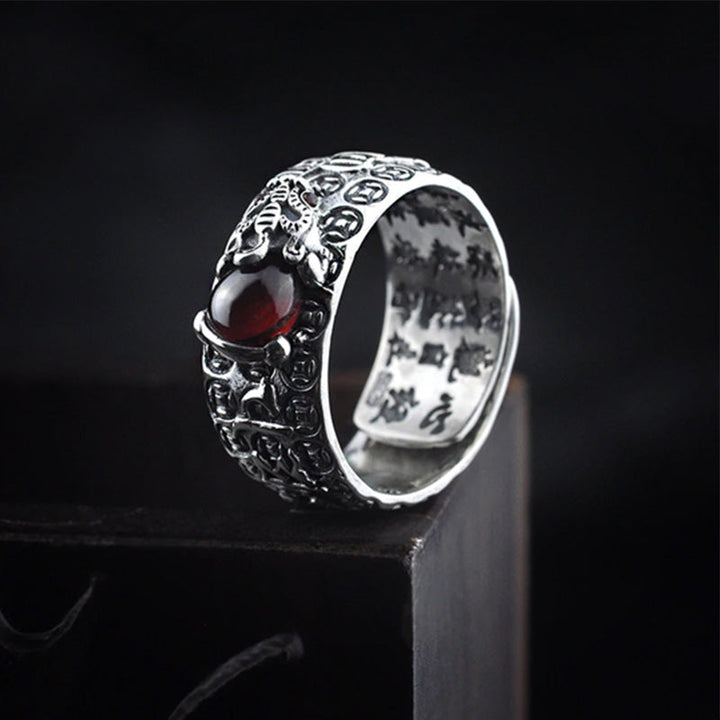 Silber Ring Granat Pixiu Fengshui Wohlstand Schutz Glück Fingerring