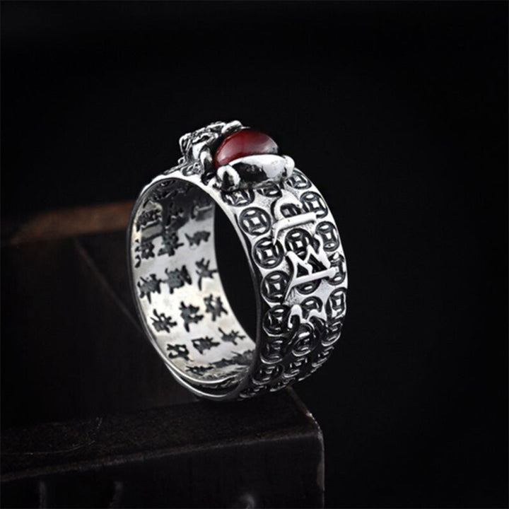 Pixiu Granat Ring Fengshui Wohlstand Reichtum Glück Fingerring