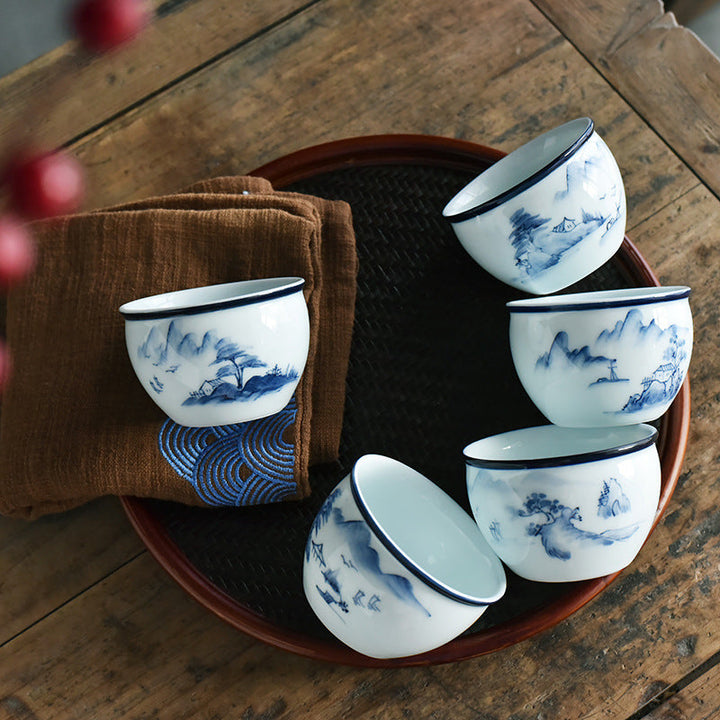 Grosse Teetasse Koi Lotus Berge Keramik Porzellan