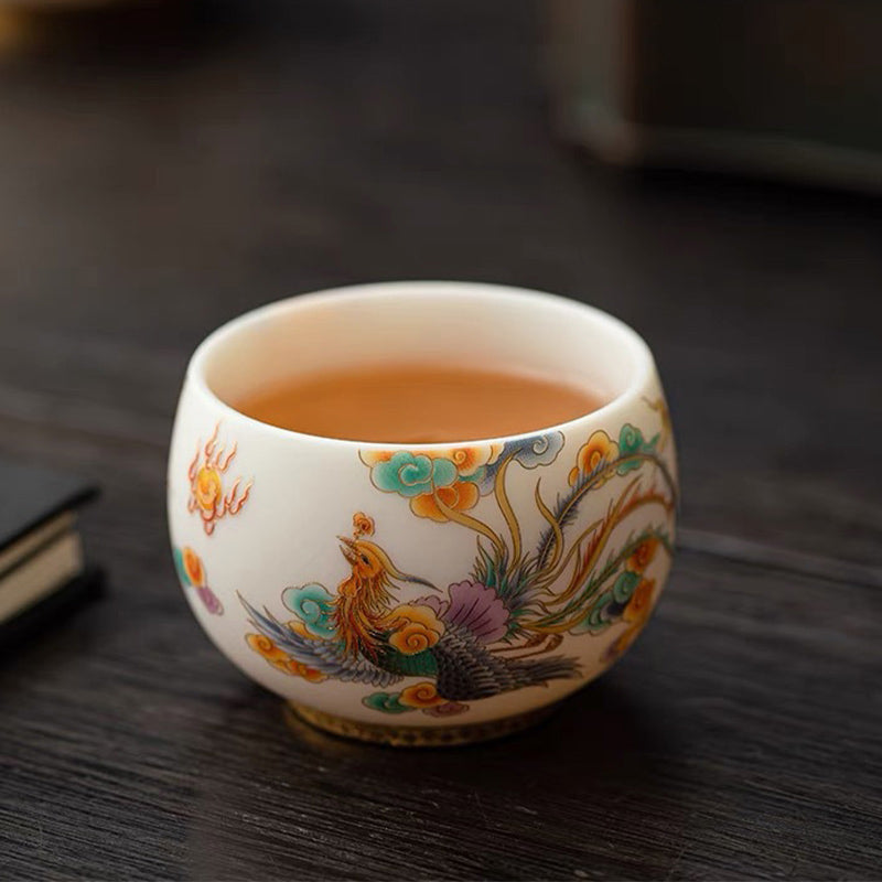 Große Teetasse Drache Phönix Glückswolken Deko