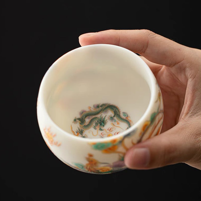 Große Teetasse Drache Phönix Glückswolken Gaiwan