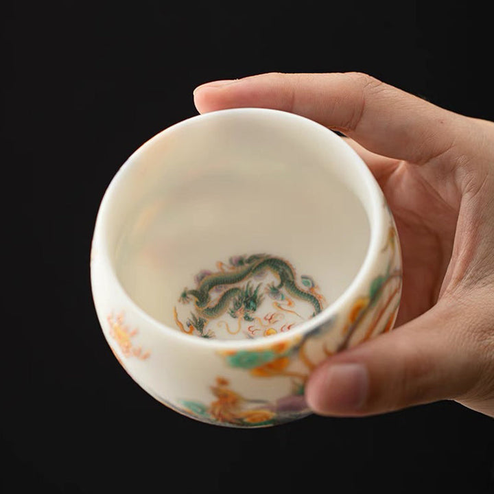 Große Teetasse Drache Phönix Glückswolken Gaiwan