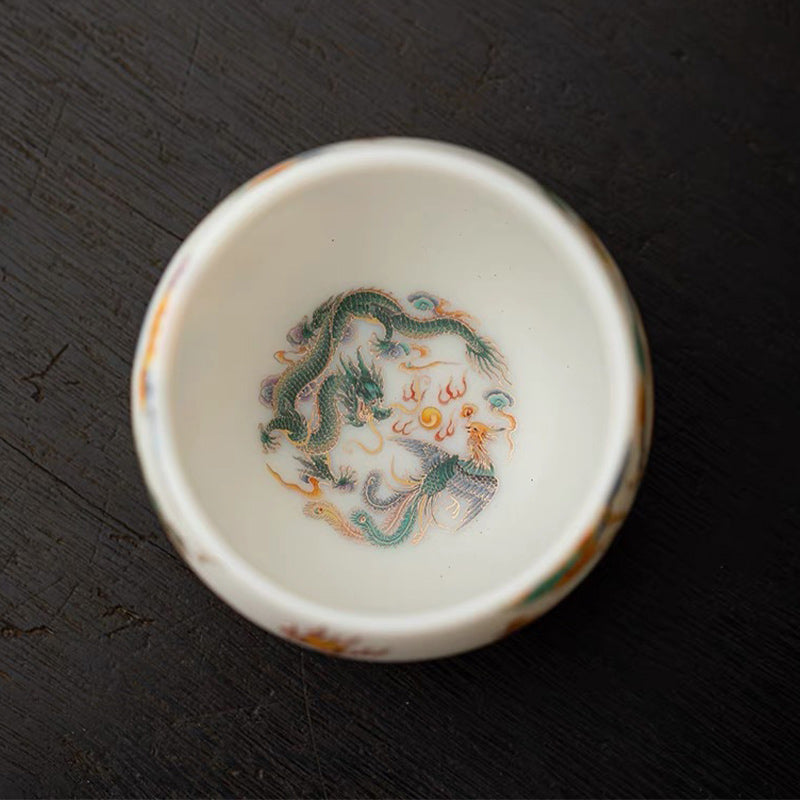 Große Teetasse Drache Phönix Glückswolken Geschenk