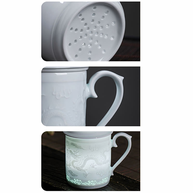 Große Teetasse Drache Phönix Linglong Porzellan Deko